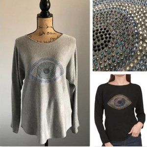 Rachel Zoe Embellished Pave All Seeing "evil" Eye Sweater